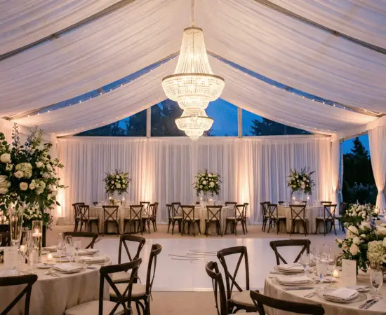 Custom lighting setup for wedding tent